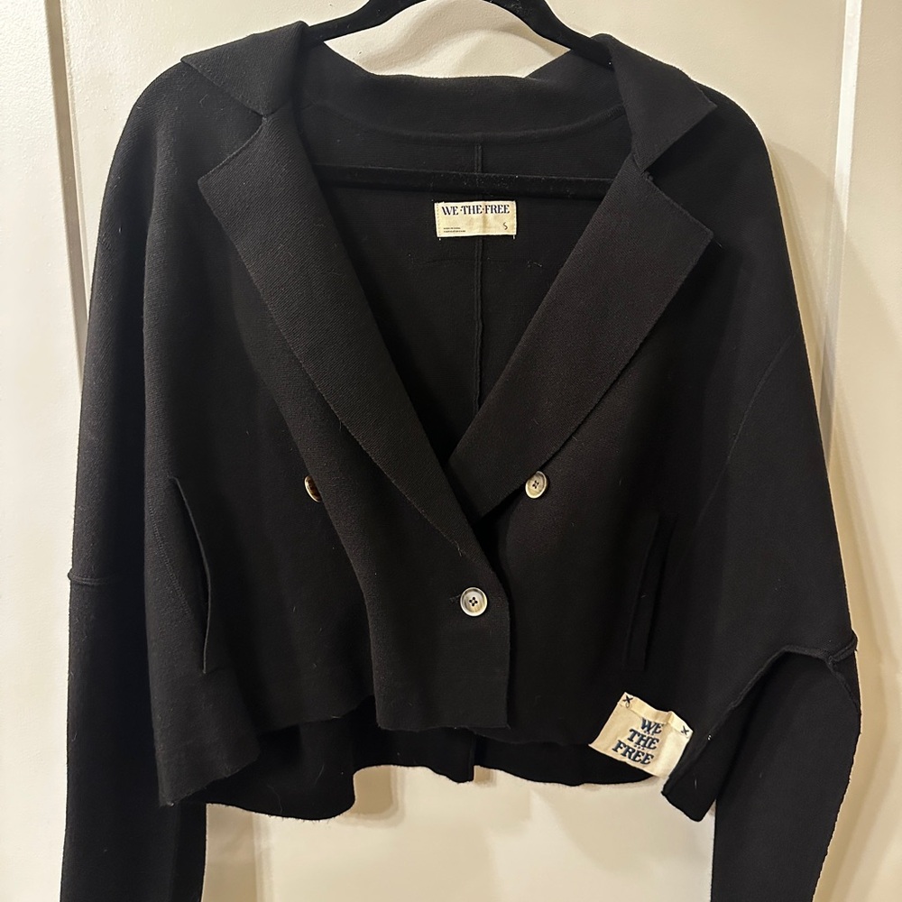 Free People Black Cropped Blazer